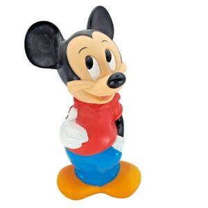 Vintage Mickey Mouse Coin Piggy Bank 12" Disney Illco Rubber Plastic 1970s